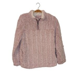 C&C‎ California Sherpa Pullover Quarter Zip Pink Fuzzy Cozy Girls Size 12 NWT